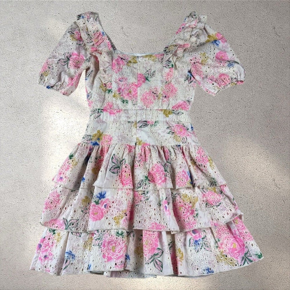 Adelyn Rae Kerry Eyelet Mini Dress Pink Floral Ruffles Pastel Size XS NWT - Picture 5 of 7
